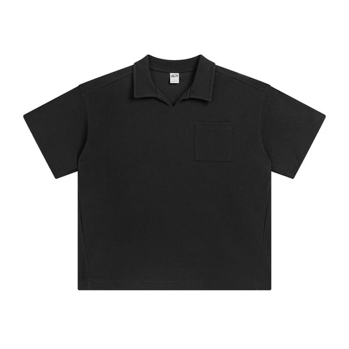 Obsidian Phoenix Unisex Luxury Heavyweight Waffle T-Shirt - 330gsm Oversized Turn-Down Collar Tee with Pocket