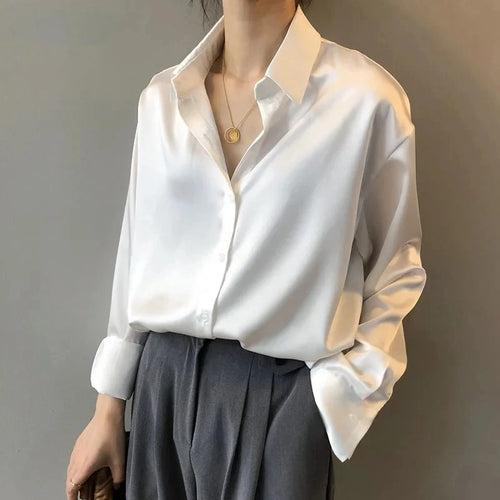 Celestial Comfort Vintage Silk Shirt - Button-Up Satin Blouse, Elegant Long Sleeve Office Top for Women - Celestial Comfort Clothing