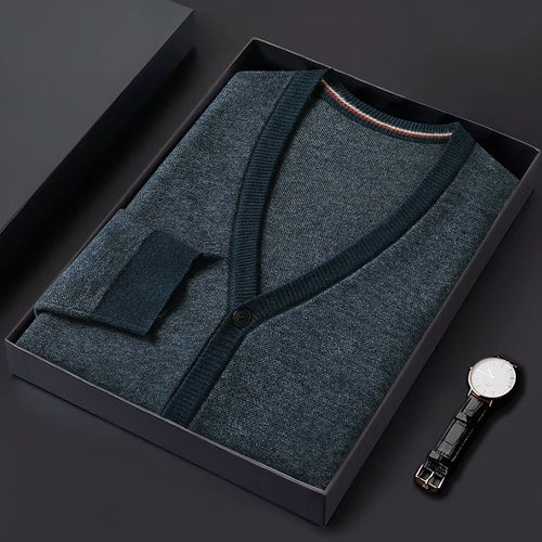 Obsidian Phoenix Luxury 100% Wool Cardigan - High-End Soft Warm Sweatercoat for Men in Sizes Up to 8XL