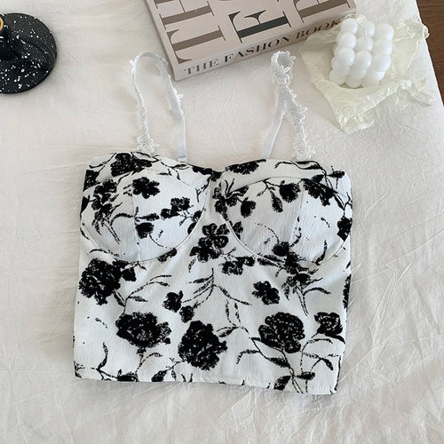 Obsidian Phoenix Women's Luxury Sweet Elastic Camisole - Padded Bra Spaghetti Strap Crop Top with Cute Print for Summer