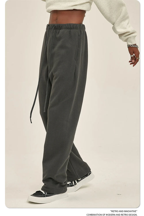 Obsidian Phoenix Unisex Luxury Loose Straight Pants - 365gsm Solid Drawstring Trousers