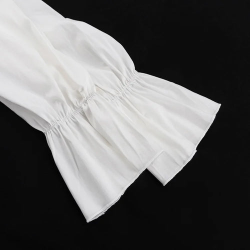 Obsidian Phoenix Luxury Ruffled V-Neck White Mini Dress - Elegant Long Sleeve High-Waist Lace-Up Bandage Dress for Women