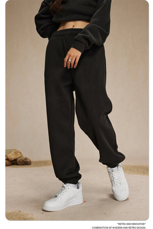 Obsidian Phoenix Unisex Luxury Solid Fleece Sweatpants - 400gsm Basic Loose-Fit Warm Joggers