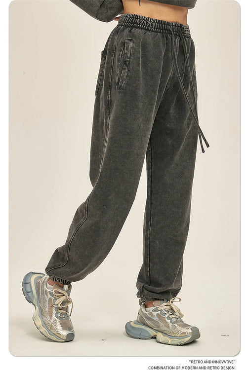 Obsidian Phoenix Luxury 420gsm Batik Washed Cotton Sweatpants - Unisex Loose-Fit Heavyweight Retro Joggers