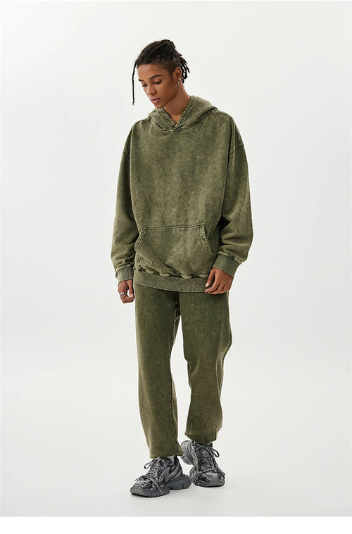 Obsidian Phoenix Unisex Luxury Batik Washed Sweatpants - 420gsm High Street Loose-Fit Distressed Cotton Joggers
