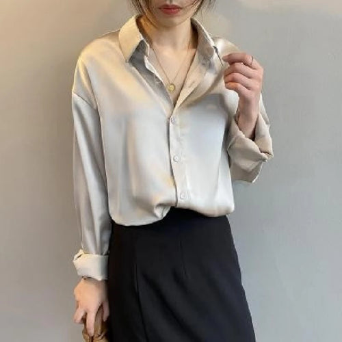 Celestial Comfort Vintage Silk Shirt - Button-Up Satin Blouse, Elegant Long Sleeve Office Top for Women - Celestial Comfort Clothing