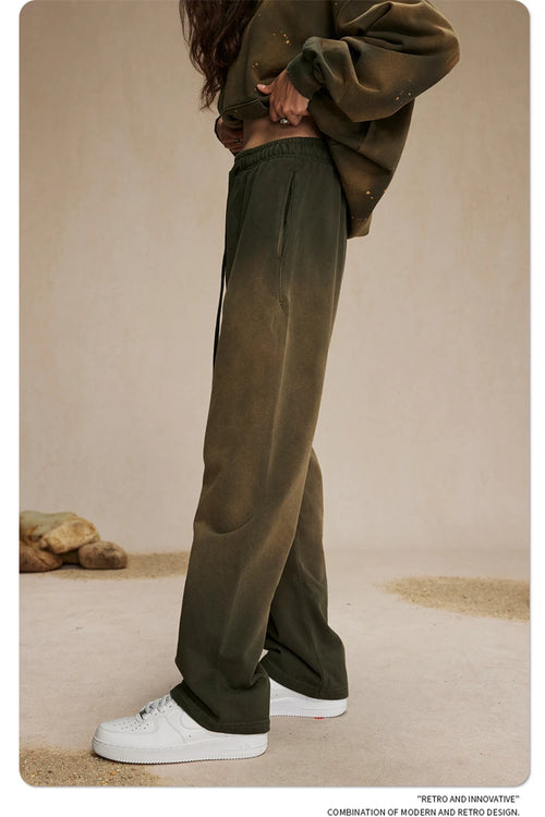 Obsidian Phoenix Luxury Retro Washed Heavyweight Pants - 450gsm Knitted Straight-Leg Unisex Sports Trousers