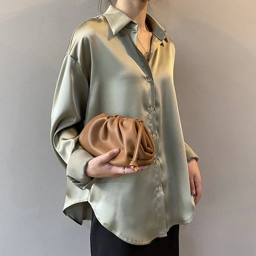 Celestial Comfort Vintage Silk Shirt - Button-Up Satin Blouse, Elegant Long Sleeve Office Top for Women - Celestial Comfort Clothing