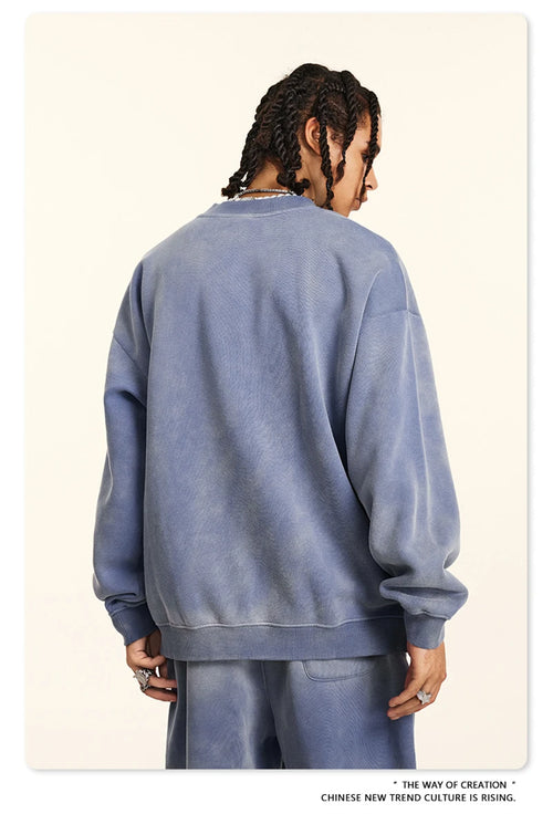 Obsidian Phoenix Unisex Luxury Monkey Washed Fleece Sweatshirt - 332gsm Vintage Loose-Fit Knitted O-Neck Pullover