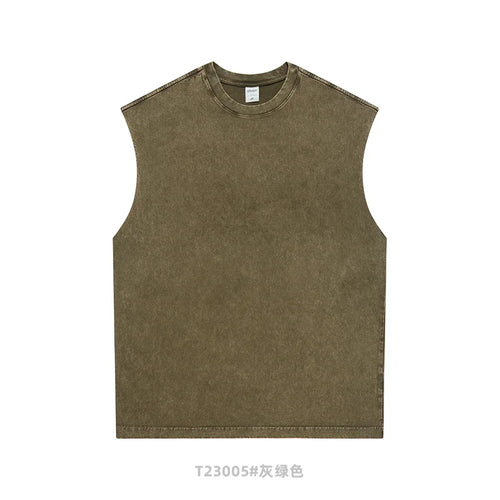 Obsidian Phoenix Unisex Luxury Batik Washed Tank Top - 250gsm Retro Loose-Fit Sleeveless Sport Tee