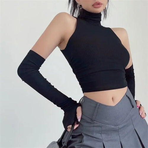 Celestial Comfort Turtleneck Crop Top - Oversleeve, Slim Fit Streetwear Tee - Celestial Comfort Clothing