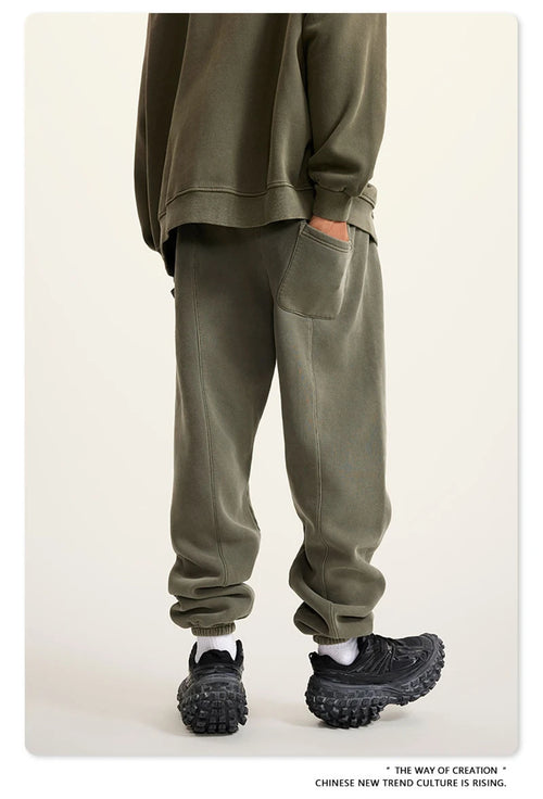 Obsidian Phoenix Luxury 355gsm Washed Fleece Sweatpants - Unisex Retro Loose-Fit Warm Joggers