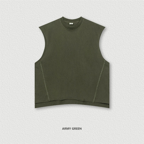 Obsidian Phoenix Unisex Luxury Washed Cotton Tank Top - 270gsm Vintage Relaxed-Fit Slit Sleeveless Vest