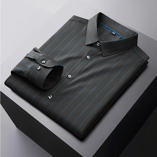 Obsidian Phoenix Luxury Striped Business Shirt - High-End Loose-Fit Men’s Casual Dress Shirt in Sizes Up to 8XL