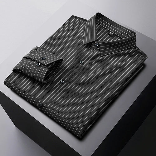 Obsidian Phoenix Luxury Striped Oversized Business Shirt - High-End Loose-Fit Long Sleeve Men’s Dress Shirt in Sizes Up to 10XL