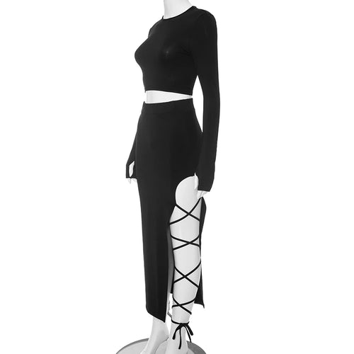 Obsidian Phoenix Women's Luxury Pullover Crop Top and High-Split Skirt Set