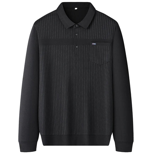 Obsidian Phoenix Luxury Striped Polo Shirt with Pocket - High-End Loose-Fit Business Casual Men’s Shirt in Sizes Up to 8XL