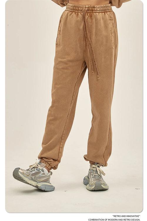 Obsidian Phoenix Luxury 420gsm Batik Washed Cotton Sweatpants - Unisex Loose-Fit Heavyweight Retro Joggers