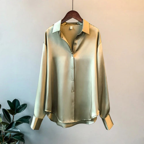 Celestial Comfort Vintage Silk Shirt - Button-Up Satin Blouse, Elegant Long Sleeve Office Top for Women - Celestial Comfort Clothing