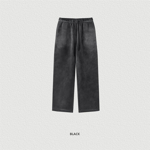 Obsidian Phoenix Unisex Luxury Washed Fleece Pants - 332gsm Retro High Street Warm Oversized Straight-Leg Trousers