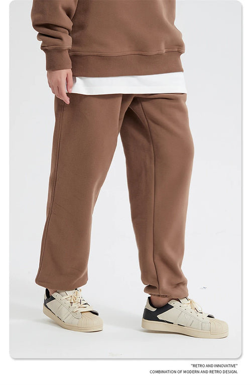 Obsidian Phoenix Unisex Luxury Fleece Sweatpants - 360gsm Loose-Fit Knitted Solid Tracksuit Pants