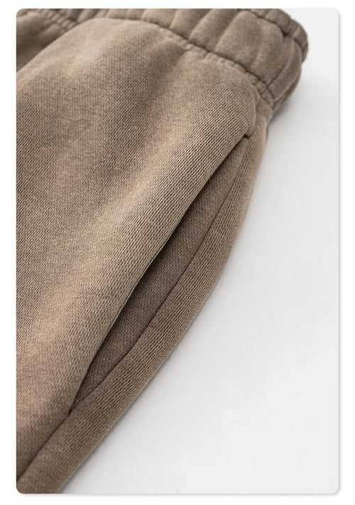 Obsidian Phoenix Unisex Luxury Washed Fleece Pants - 332gsm Retro High Street Warm Oversized Straight-Leg Trousers
