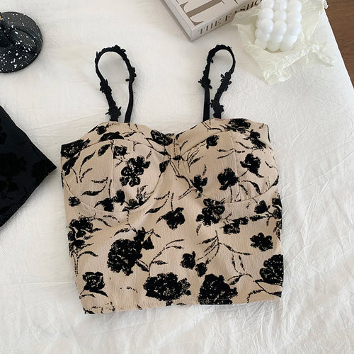 Obsidian Phoenix Women's Luxury Sweet Elastic Camisole - Padded Bra Spaghetti Strap Crop Top with Cute Print for Summer