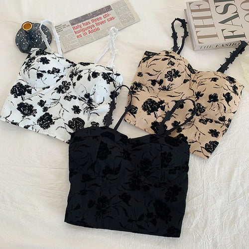 Obsidian Phoenix Women's Luxury Sweet Elastic Camisole - Padded Bra Spaghetti Strap Crop Top with Cute Print for Summer