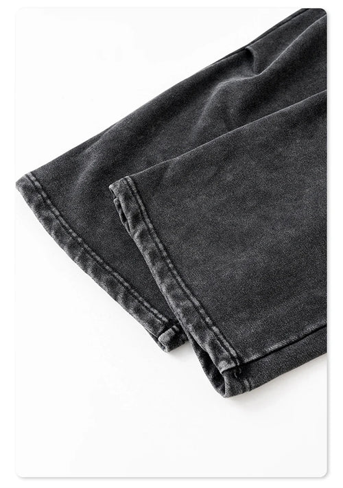 Obsidian Phoenix Unisex Luxury Patchwork Pants - 370gsm Washed High Street Oversized Double-Knee Straight Trousers