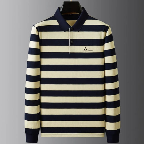 Obsidian Phoenix Luxury Striped Polo Shirt - High-End Long Sleeve Men’s Casual Shirt in Sizes Up to 8XL