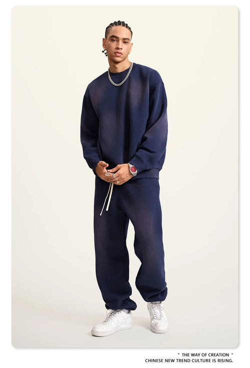 Obsidian Phoenix Unisex Luxury Gradient Fleece Sweatshirt - 375gsm Monkey Washed O-Neck Loose-Fit Pullover