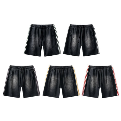Obsidian Phoenix Unisex Luxury Gradient Washed Cotton Shorts - 330gsm Retro High Street Loose-Fit Sport Shorts