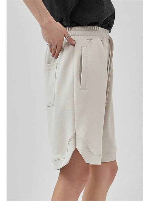 Obsidian Phoenix Unisex Luxury Solid Cotton Shorts - High Street Side-Slit Knee-Length Shorts