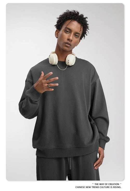 Obsidian Phoenix Unisex Luxury Solid Sweatshirt - 360gsm Loose-Fit O-Neck Pullover