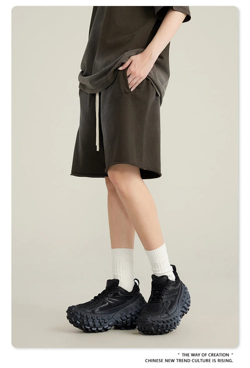 Obsidian Phoenix Unisex Luxury Solid Cotton Shorts - High Street Side-Slit Knee-Length Pants