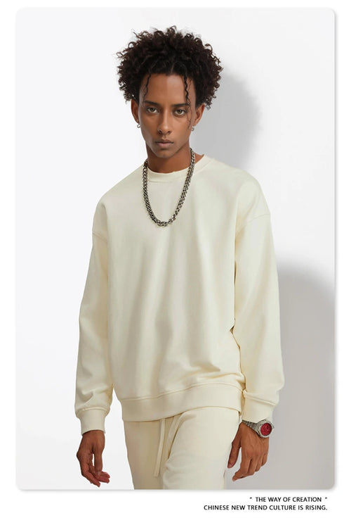 Obsidian Phoenix Unisex Luxury Solid Sweatshirt - 360gsm Loose-Fit O-Neck Pullover