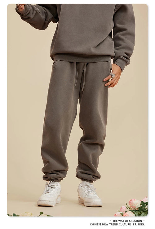 Obsidian Phoenix Luxury 355gsm Washed Fleece Sweatpants - Unisex Retro Loose-Fit Warm Joggers