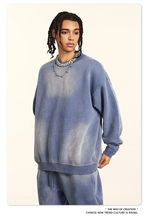Obsidian Phoenix Unisex Luxury Monkey Washed Fleece Sweatshirt - 332gsm Vintage Loose-Fit Knitted O-Neck Pullover