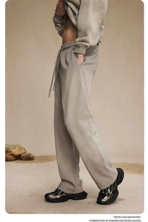 Obsidian Phoenix Luxury Retro Washed Heavyweight Pants - 450gsm Knitted Straight-Leg Unisex Sports Trousers