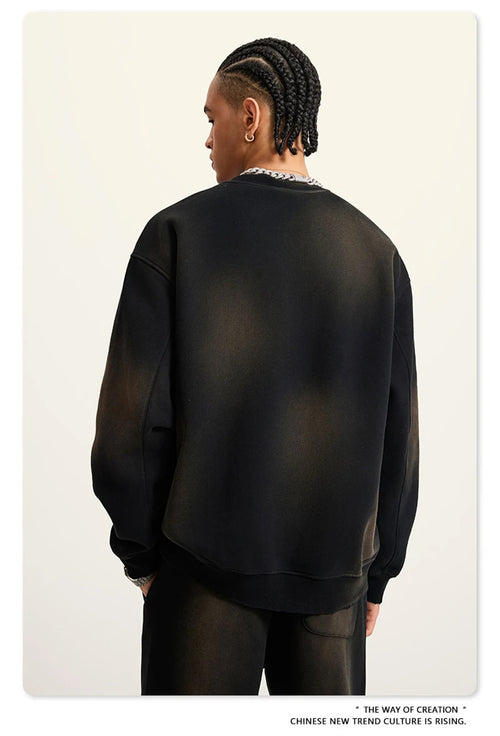 Obsidian Phoenix Unisex Luxury Gradient Fleece Sweatshirt - 375gsm Monkey Washed O-Neck Loose-Fit Pullover