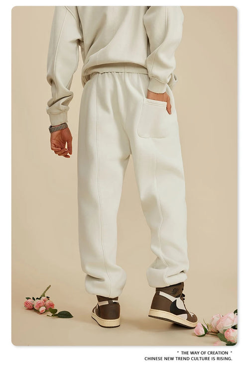 Obsidian Phoenix Luxury 355gsm Washed Fleece Sweatpants - Unisex Retro Loose-Fit Warm Joggers