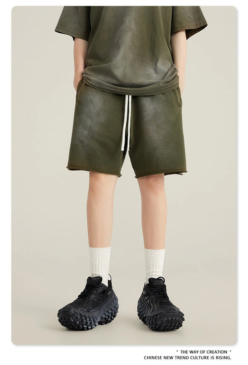 Obsidian Phoenix Unisex Luxury Solid Cotton Shorts - High Street Side-Slit Knee-Length Pants