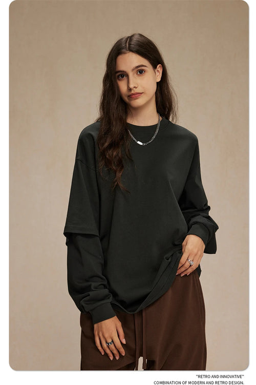 Obsidian Phoenix Unisex Luxury 2-Piece T-Shirt - 305gsm 100% Cotton Solid Full-Sleeve O-Neck Tee