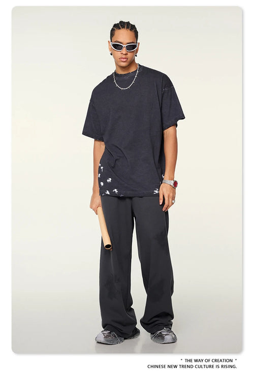Obsidian Phoenix Unisex Luxury Heavyweight Washed T-Shirt - 310gsm Oversized Splash-Ink Cotton Tee