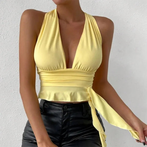 Obsidian Phoenix Women's Luxury Deep V-Neck Pleated Top