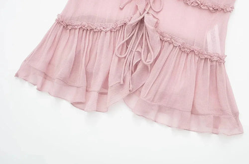 Celestial Comfort Ruffled Front Tie Tank Top - Semi-Sheer, Backless with Thin Straps, Sexy Women’s Camisole - Celestial Comfort Clothing