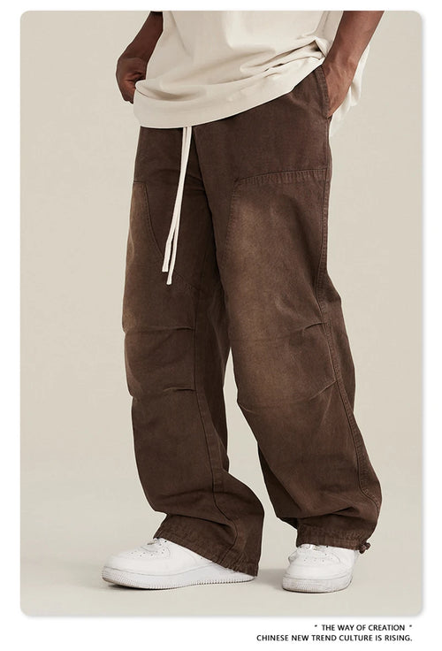 Obsidian Phoenix Unisex Luxury Monkey Washed Cotton Jogger Pants - 270gsm Loose-Fit High Street Cargo Trousers
