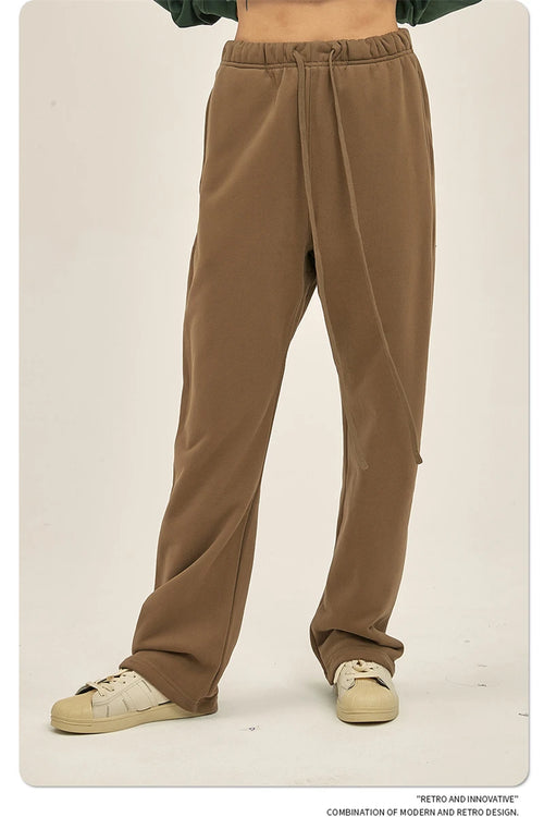 Obsidian Phoenix Unisex Luxury Loose Straight Pants - 365gsm Solid Drawstring Trousers