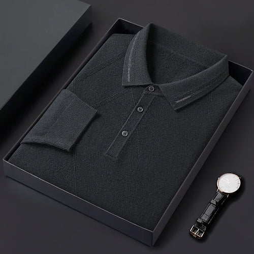Obsidian Phoenix Luxury 100% Wool Lapel Sweater - Top-Grade Soft Warm Men’s Long Sleeve Pullover Jumper in Sizes Up to 8XL
