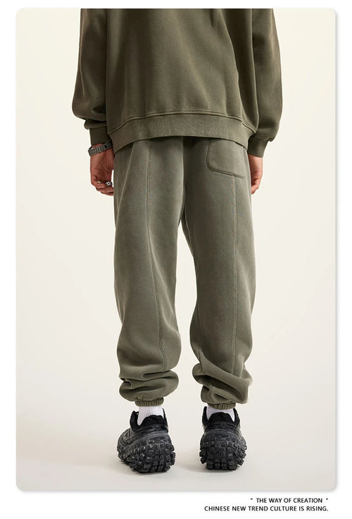 Obsidian Phoenix Luxury 355gsm Washed Fleece Sweatpants - Unisex Retro Loose-Fit Warm Joggers